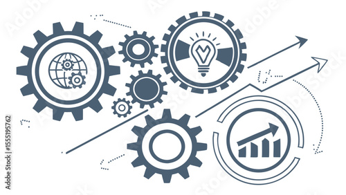 Interconnected Gears Representing Global Business Growth and Innovation.