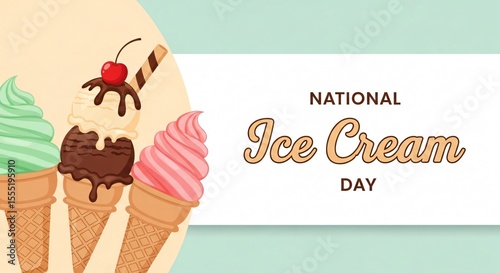 Wallpaper Mural Colorful Vector Illustration of Ice Cream Cones with Cherry and Chocolate Syrup on a Pastel Background Torontodigital.ca