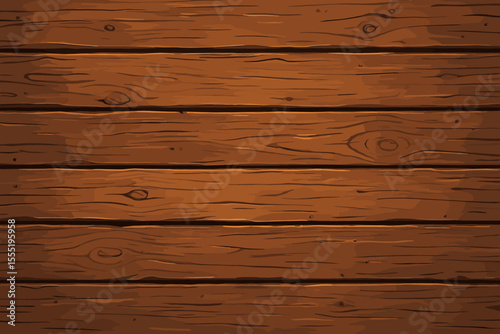 Seamless weathered brown wooden planks background. Rustic wood wall texture with natural grain, knots, and warm tones. Vector cartoon illustration for flooring, paneling, or vintage design projects