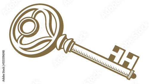 Ornate Vintage Key Illustration in Gold.