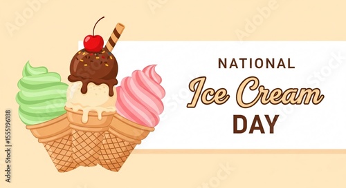 Wallpaper Mural Colorful Vector Illustration of Ice Cream Cones with Cherry and Chocolate Syrup on a Pastel Background Torontodigital.ca