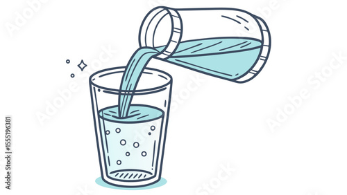 Pouring Water from Pitcher into Glass HandDrawn Illustration.