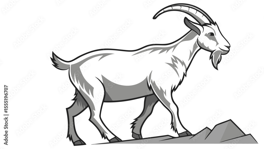 Fototapeta premium Stylized Illustration of a Mountain Goat Standing on Rocks.