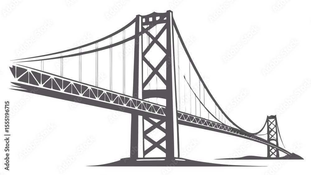 Obraz premium Stylized Illustration of a Suspension Bridge.