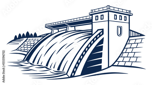 Stylized Illustration of a Hydroelectric Dam with Flowing Water.