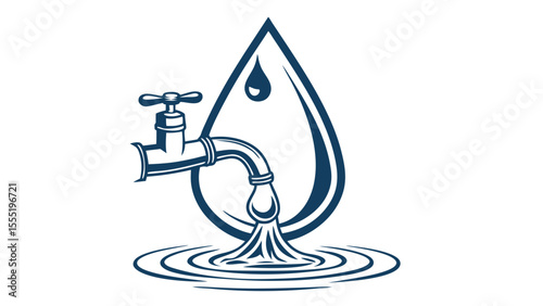 Stylized Illustration of Water Tap Pouring Water into Ripples.