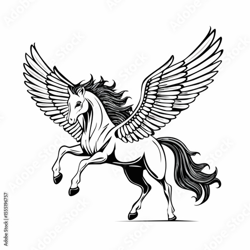 A Majestic Winged Horse Pegasus In Flight Image vector isolated on white background.