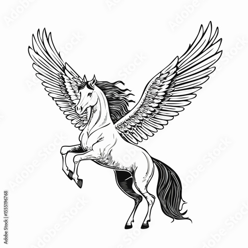 A Majestic Winged Horse Pegasus In Flight Image vector isolated on white background.