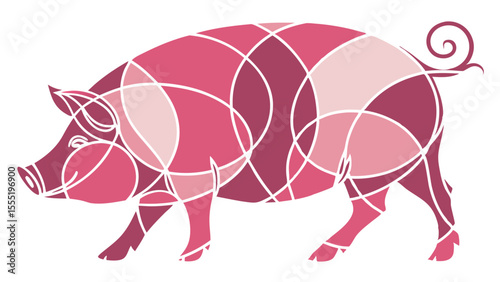 Stylized Pink Pig Illustration Mosaic Design.