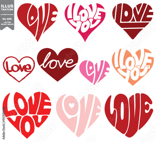 Heart vector art in red pink set letter love valentine day stamp badges