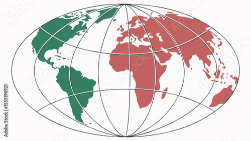 Stylized World Map Depicting Continents in Contrasting Colors.