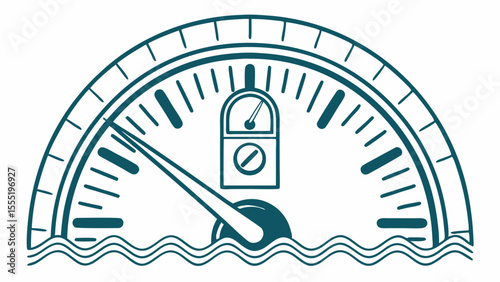 Stylized Water Level Gauge with Needle and Waves Illustration.