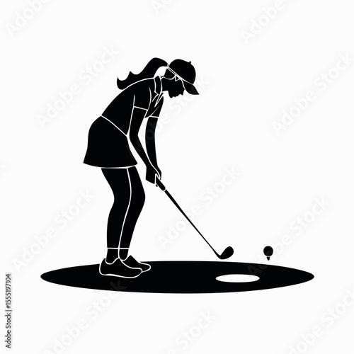 black silhouette golfer preparing to putt clip art preview