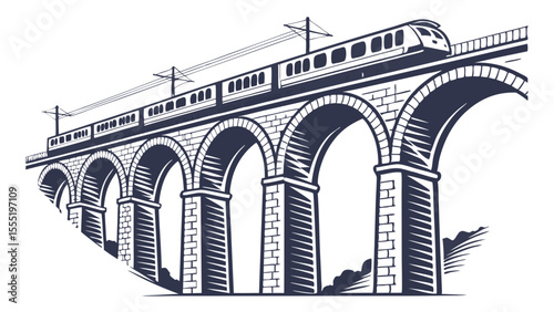 Vintage Illustration of a Train Bridge with Arches.