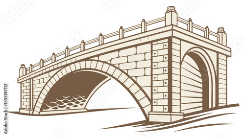 Vintage Stone Arch Bridge Illustration.