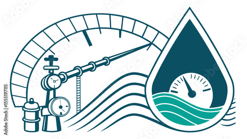 Water Pressure and Flow Measurement Illustration with Gauges.