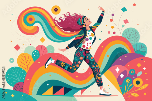abstract colorful background, Colorful abstract shapes with vibrant, playful, and whimsical design — dynamic composition of geometric patterns with bold colors, movement, and fluid, imaginative expres