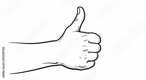 Black and White Hand Drawing Showing Thumbs Up Gesture for Positive Feedback