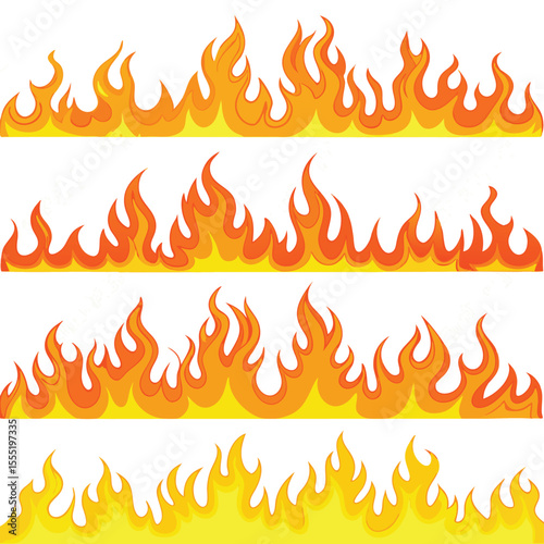 Four Rows Yellow Orange Cartoon Flames Fire Border Design Element illustration