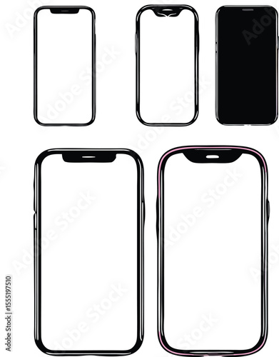 Five Smartphone Mockups Black White Pink Screen Empty Templates mobile