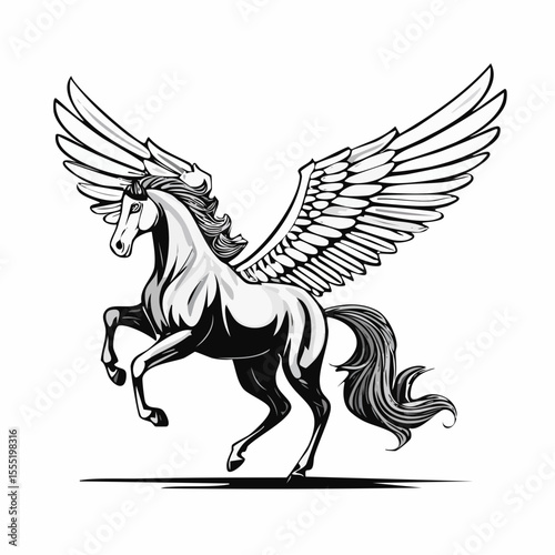 Stunning Image of a Majestic Winged Horse Image Vector Isolated on white Background.