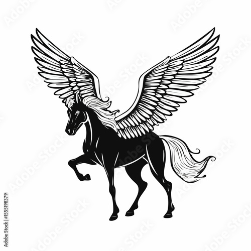 Stunning Image of a Majestic Winged Horse Image Vector Isolated on white Background.