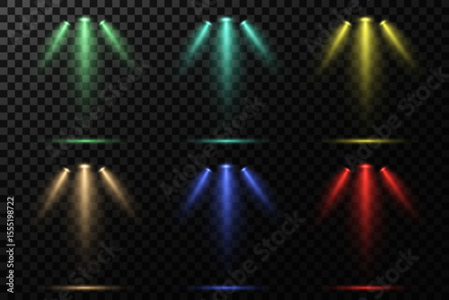 Golden Magic Spotlight Beam with Glowing Particles on Transparent Background