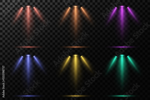 Golden Magic Spotlight Beam with Glowing Particles on Transparent Background