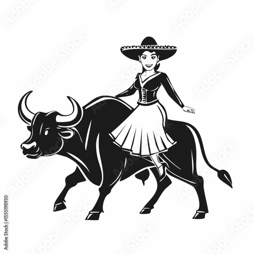 Matador With Bull Vector. Black and white Bull rider Vector Images
