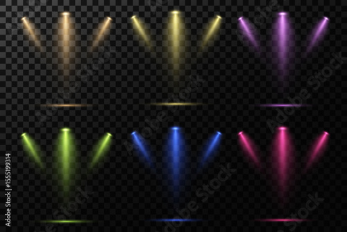 Realistic White Spotlight Beam on Transparent Background
