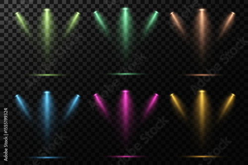Realistic White Spotlight Beam on Transparent Background