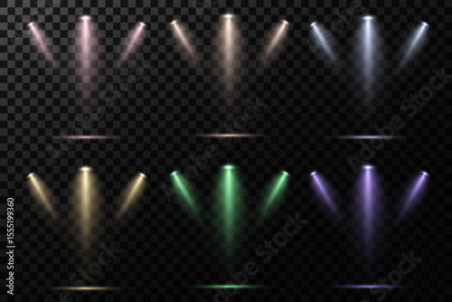 Realistic White Spotlight Beam on Transparent Background