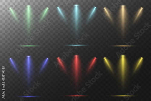 Realistic White Spotlight Beam on Transparent Background