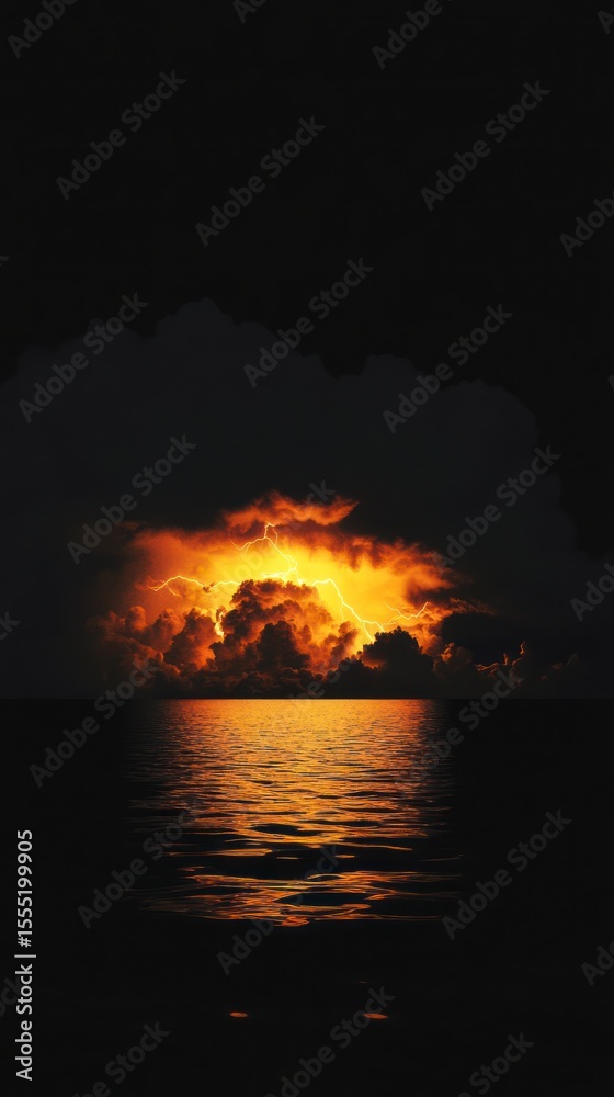 Naklejka premium Fiery storm over dark ocean