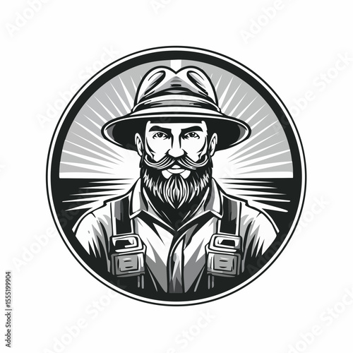 Fishing Logo Design Vintage Circle Fisherman Vector Image isolated on white