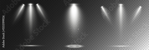 Realistic White Spotlight Beam on Transparent Background