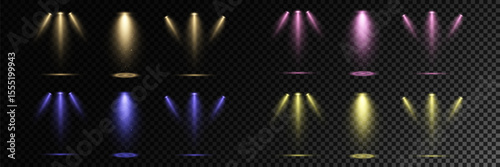 Realistic White Spotlight Beam on Transparent Background
