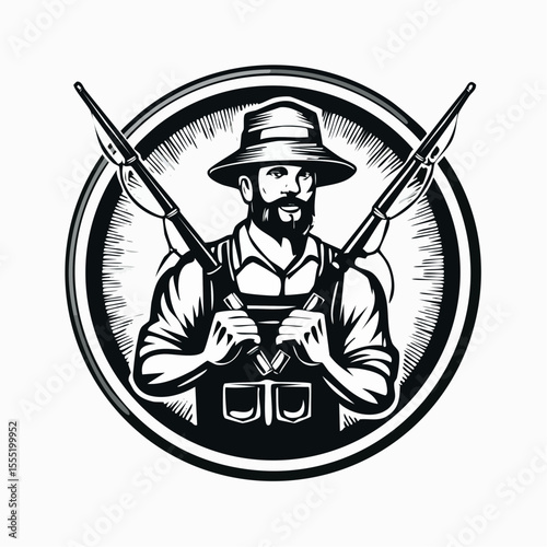 Fishing Logo Design Vintage Circle Fisherman Vector Image isolated on white