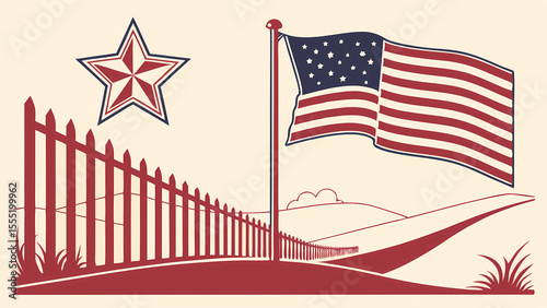 Patriotic american flag star fence vector illustration for independence day and memorial day graphics