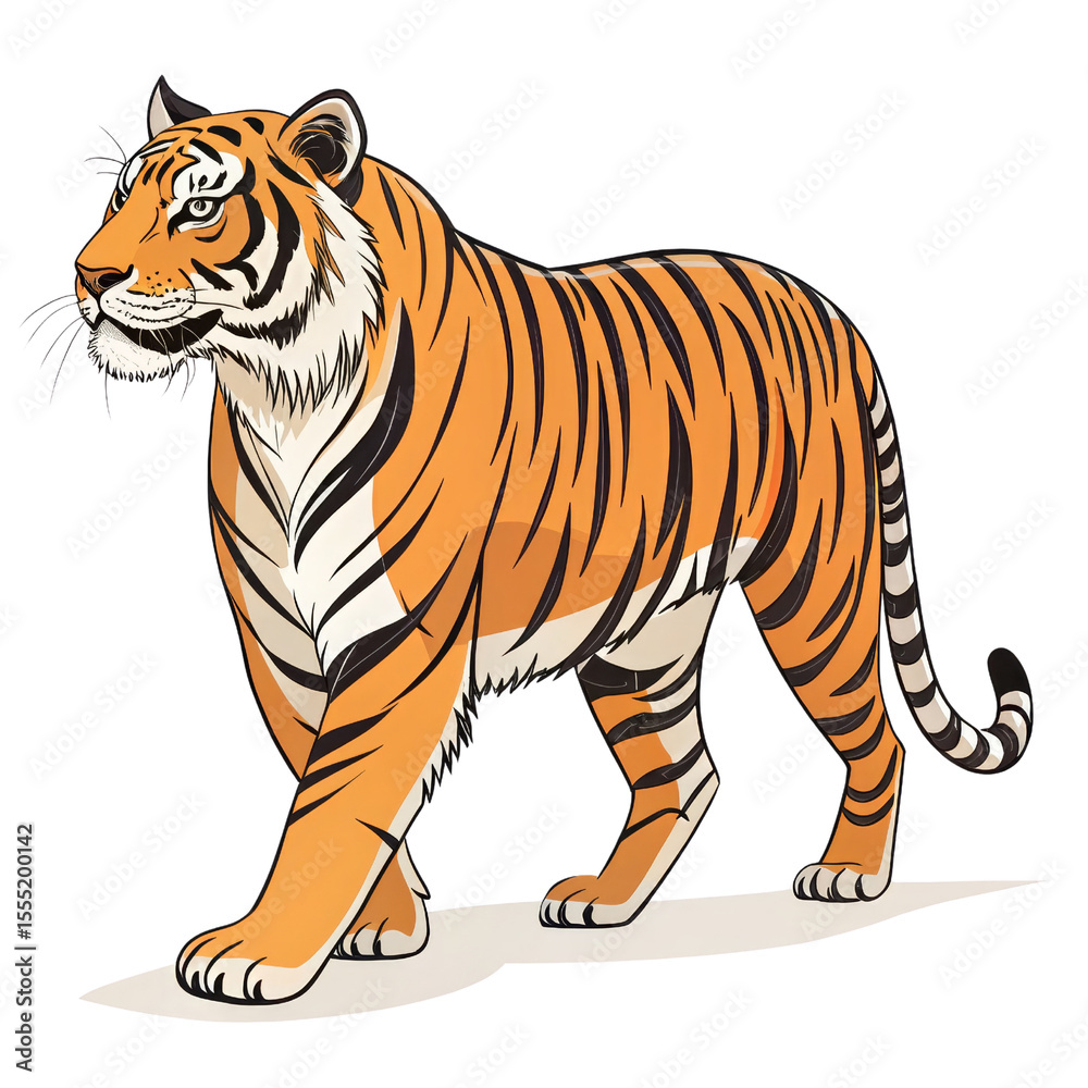 Obraz premium Walking Tiger Illustration Art, Isolated on Transparent Background, Wildlife, Animal, Tiger, Bengal Tiger, Wild Cat