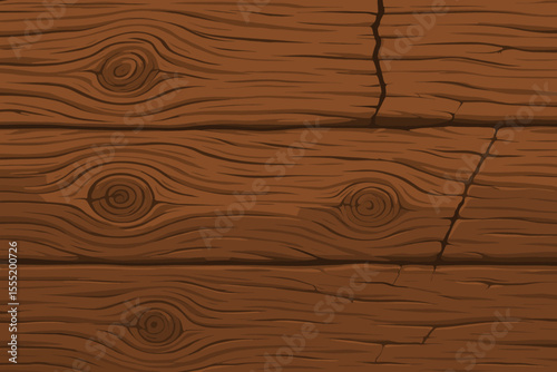 Detailed Rustic Wooden Planks Texture with Natural Wood Grain, Knots, Cracks and Weathered Surface, Vintage Brown Wood Background Vector Illustration for Design