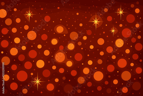 Festive Christmas and New Year abstract background with warm glowing bokeh lights and sparkles. Elegant red and orange vector illustration for holiday season greeting card backdrop.