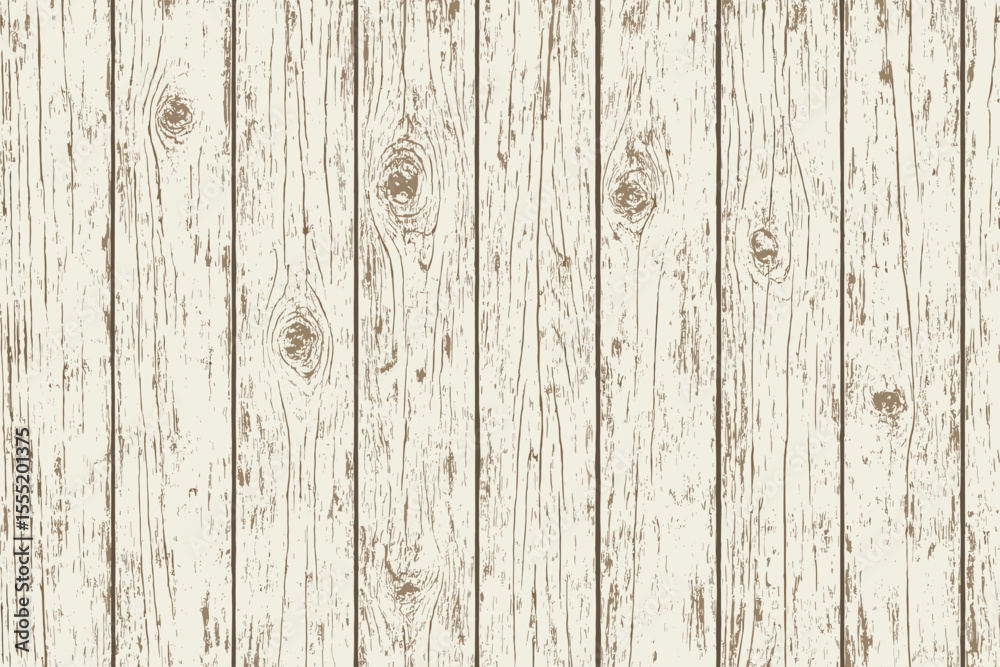 Naklejka premium Grunge white wooden texture paneling. Rustic vintage wood planks background. Distressed farmhouse wall with old peeling paint. Shabby chic country surface. Vector illustration.