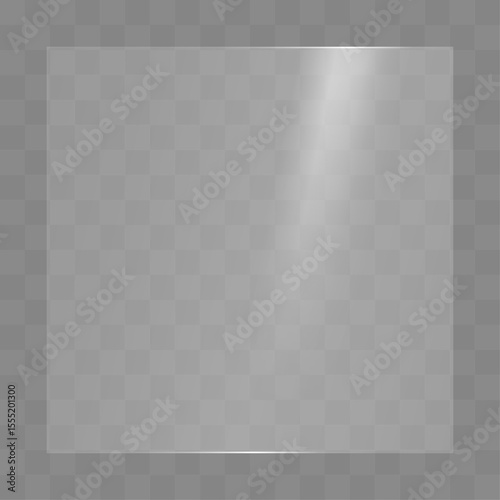 The texture of rectangle glass with glare from sunlight. Realistic reflection on a transparent glass.	