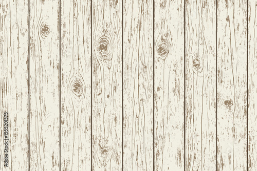 Grunge white wooden texture paneling. Rustic vintage wood planks background. Distressed farmhouse wall with old peeling paint. Shabby chic country surface. Vector illustration.