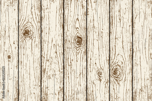 Rustic Wood Grain Plank Background. Vintage Textured White Wooden Panels with Natural Knots for Flooring, Wall, Tabletop, or Decorative Surface Design. Distressed Grunge Pattern Vector Illustration.