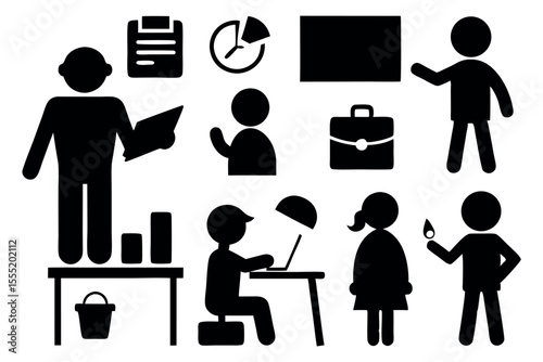 Student and Teacher Silhouette Icons – Academic and Classroom Vector Illustration Pack