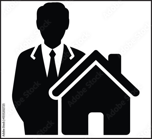 Real Estate Agent with House - Property Sales and Real Estate Business Professional Vector Icon