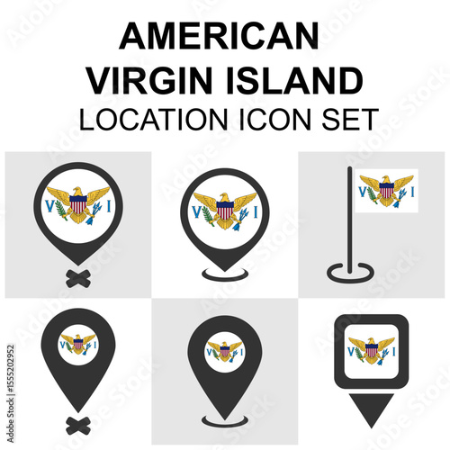 Location icon set of the U.S. Virgin Islands with flag-themed pins, suitable for Caribbean travel, geography, and tourism visuals.