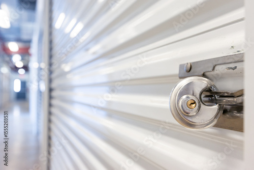 Fotografie Key lock on white self storage door